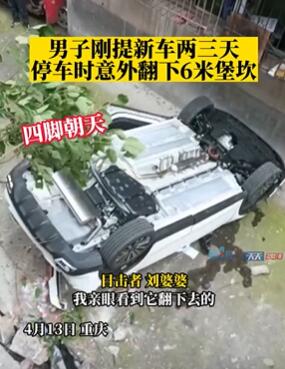 重庆一男子刚提新车就翻下6米堡坎