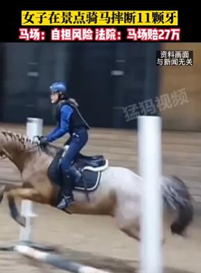 女子景点骑马摔断11颗牙获27万赔偿