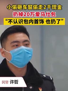 小偷砸车窗偷走2000元现金扔掉20万爱马仕包