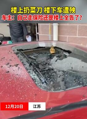 楼上扔菜刀楼下车遭殃 车主很无耐