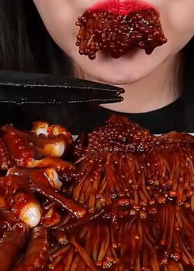 辣火鸡面酱章鱼+金针菇 吃播咀嚼音